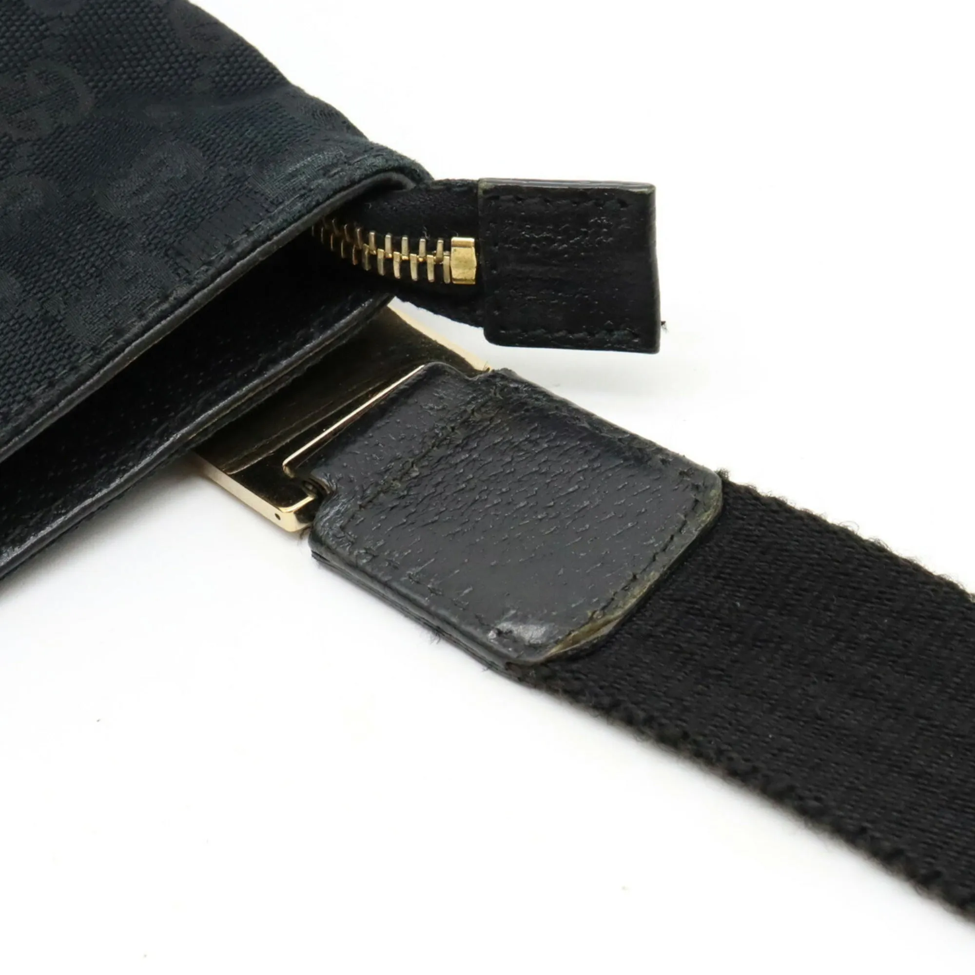 GUCCI GG Canvas Horsebit Shoulder Bag Leather Black 145809