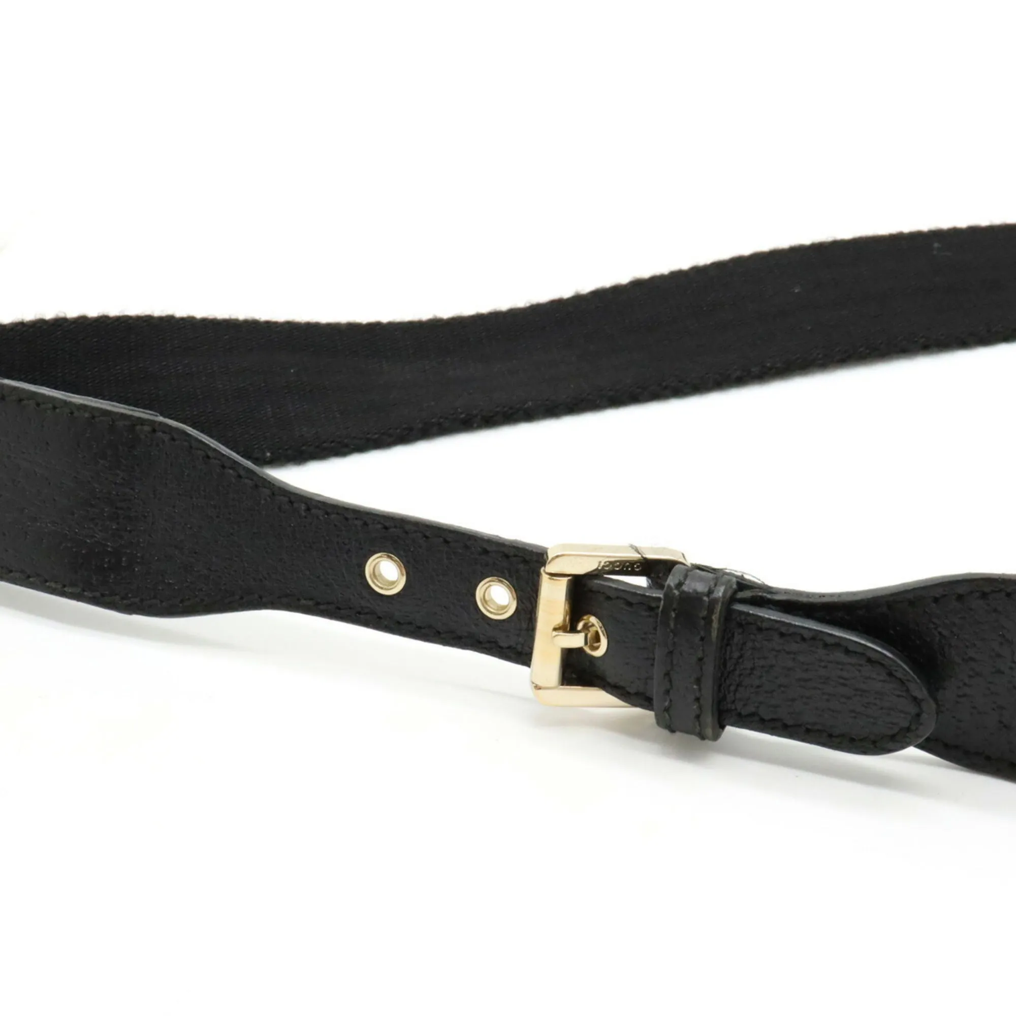 GUCCI GG Canvas Horsebit Shoulder Bag Leather Black 145809