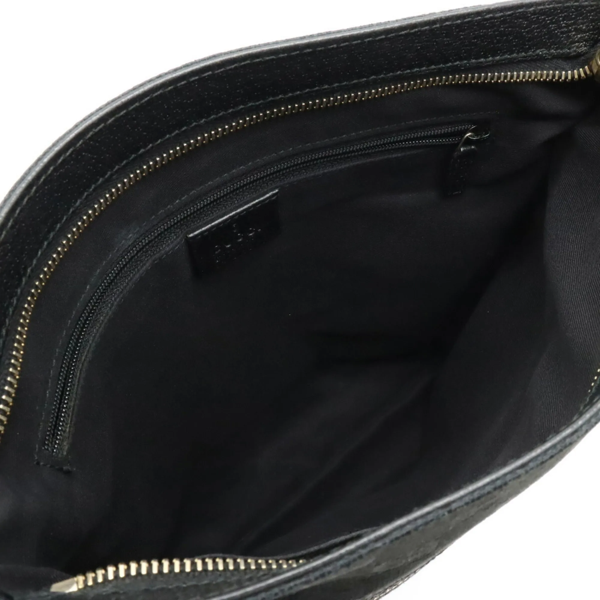 GUCCI GG Canvas Horsebit Shoulder Bag Leather Black 145809