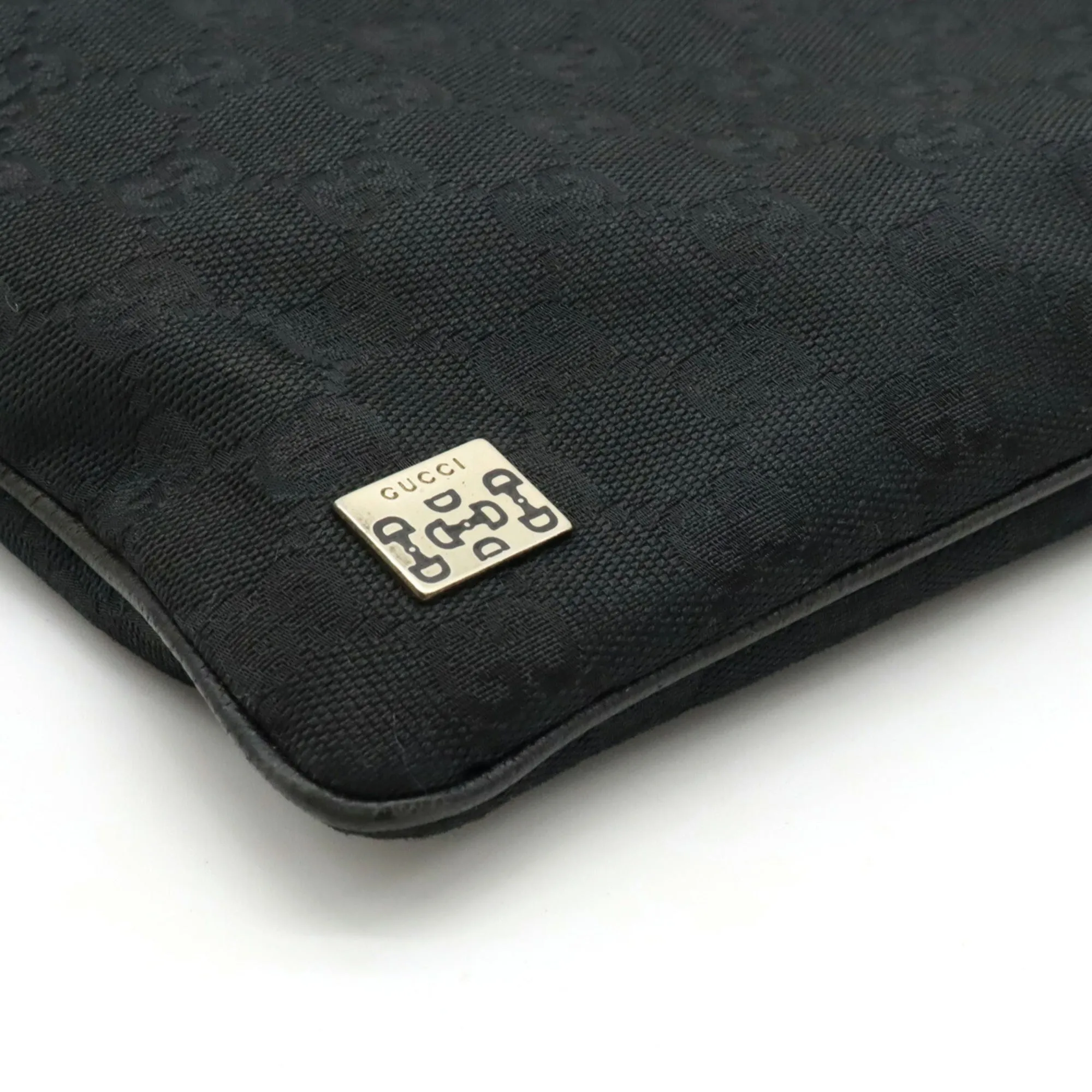 GUCCI GG Canvas Horsebit Shoulder Bag Leather Black 145809