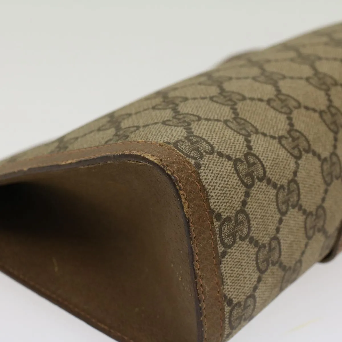 GUCCI GG Canvas Web Sherry Line Clutch Bag PVC Leather Beige Red  45600