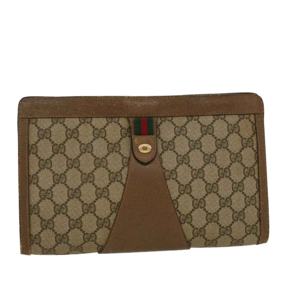 GUCCI GG Canvas Web Sherry Line Clutch Bag PVC Leather Beige Red  45600