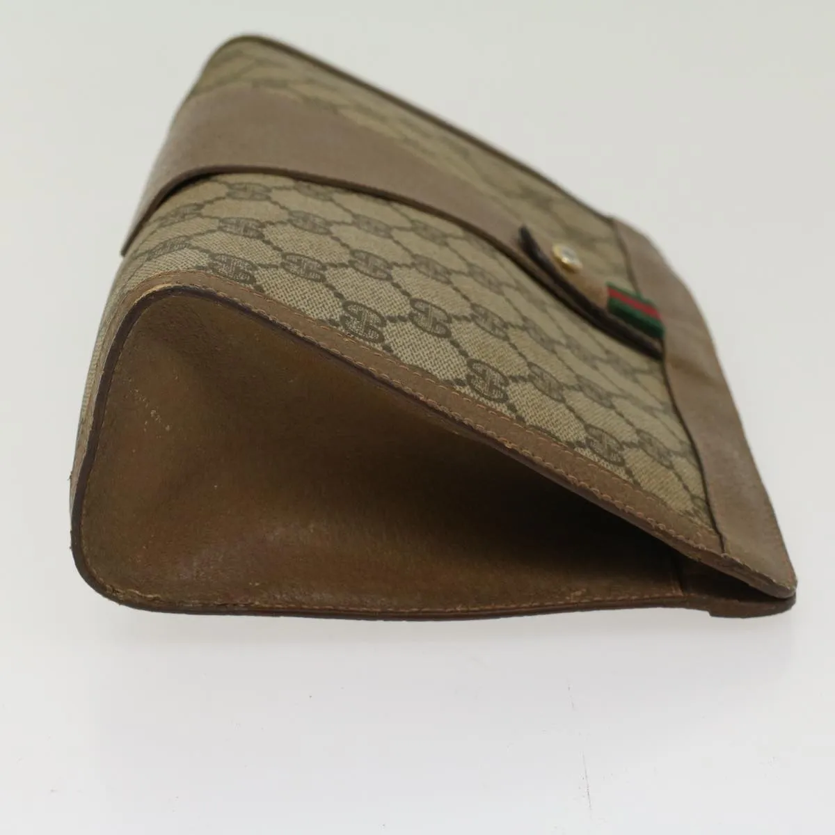 GUCCI GG Canvas Web Sherry Line Clutch Bag PVC Leather Beige Red  45600