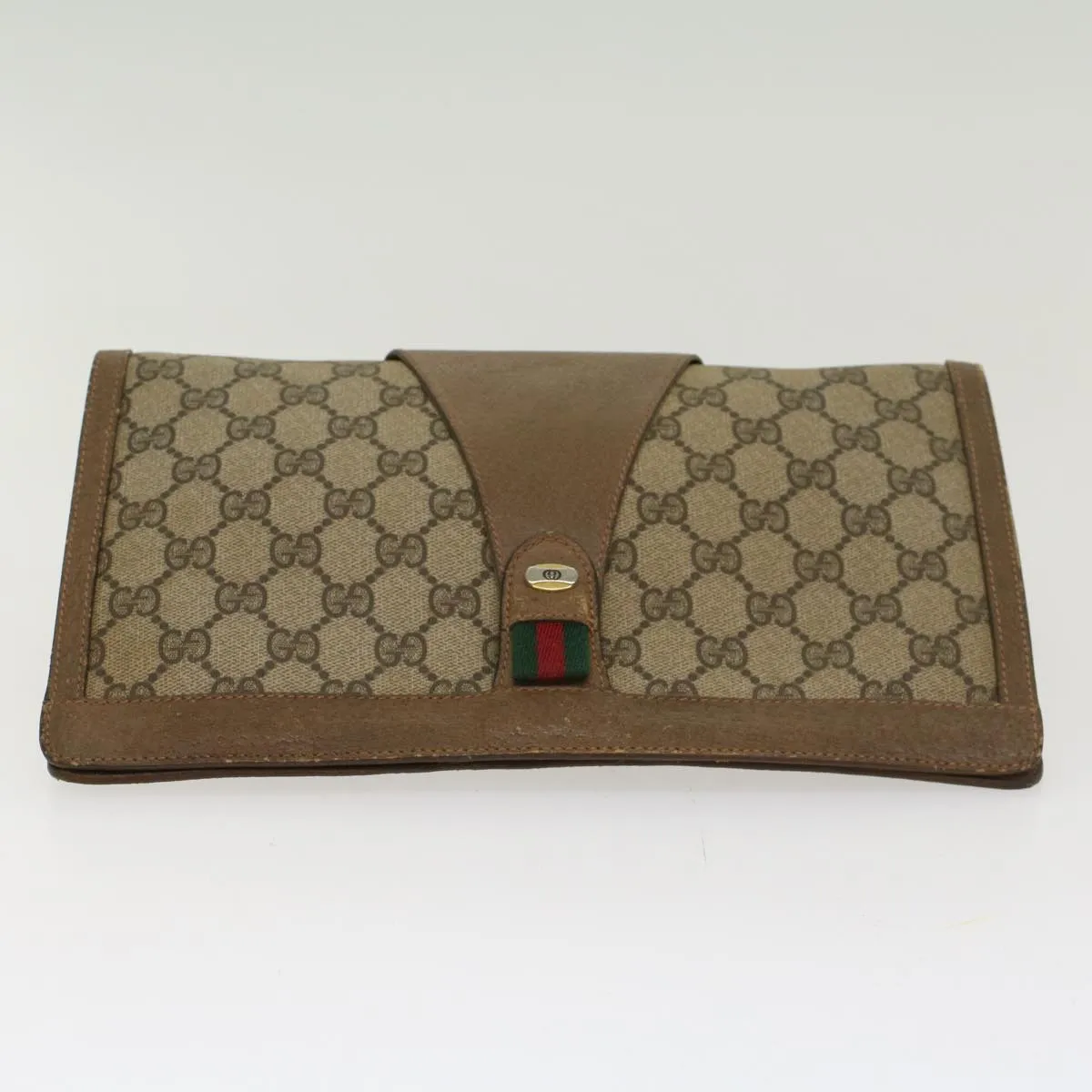 GUCCI GG Canvas Web Sherry Line Clutch Bag PVC Leather Beige Red  45600
