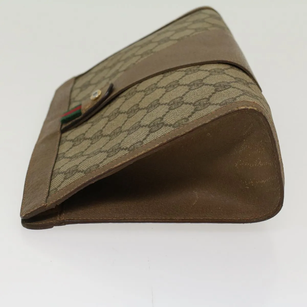 GUCCI GG Canvas Web Sherry Line Clutch Bag PVC Leather Beige Red  45600