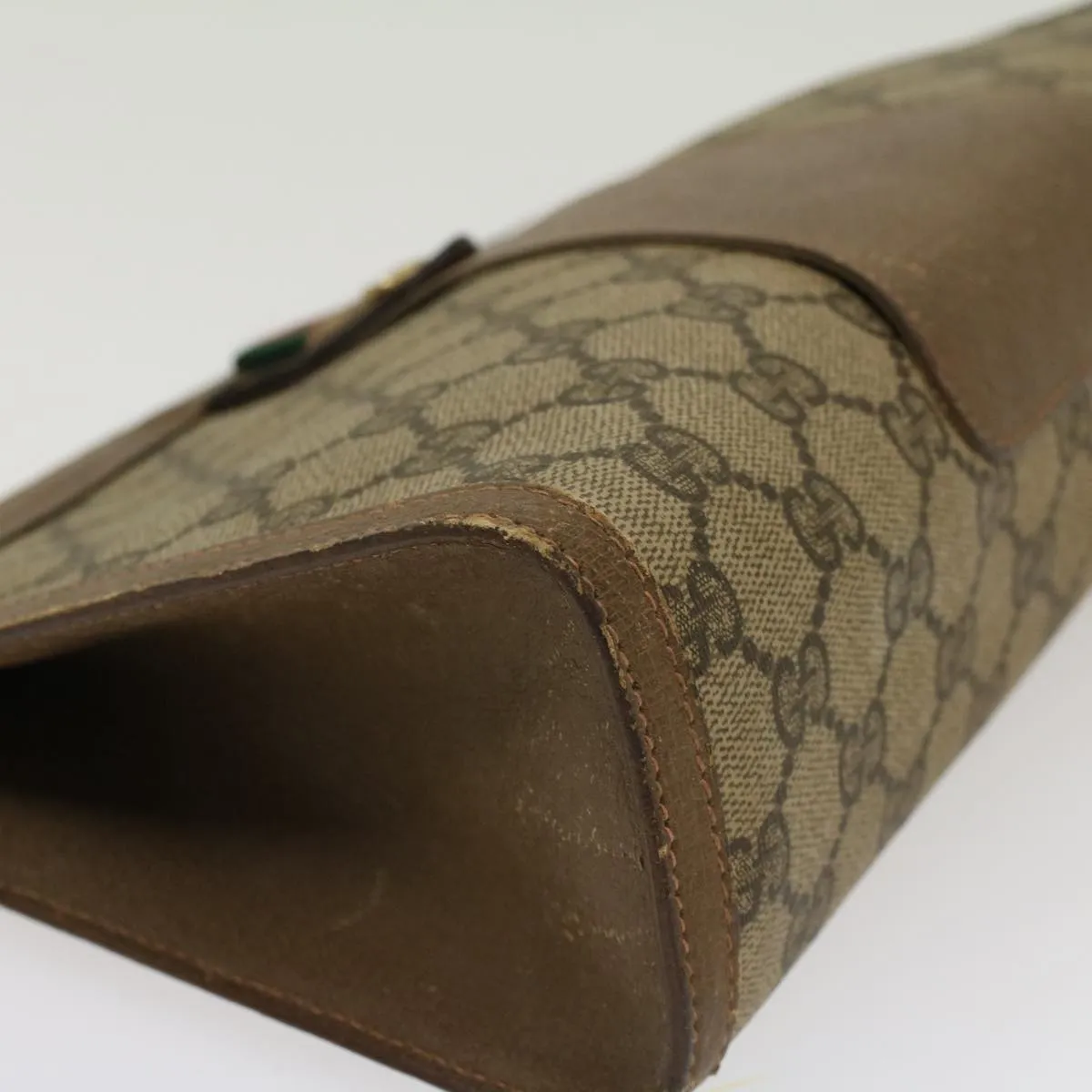 GUCCI GG Canvas Web Sherry Line Clutch Bag PVC Leather Beige Red  45600