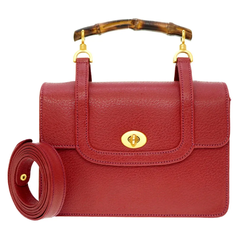 GUCCI Handbag 000.113.0231 leather Red Bamboo Women Used