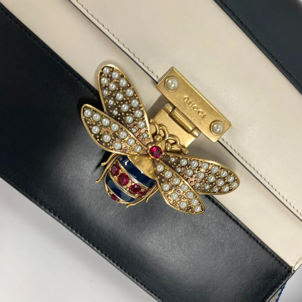 GUCCI Handbag 476541 leather Black x white Bijou Fake Pearl Queen Margaret BEE Bee Women Used