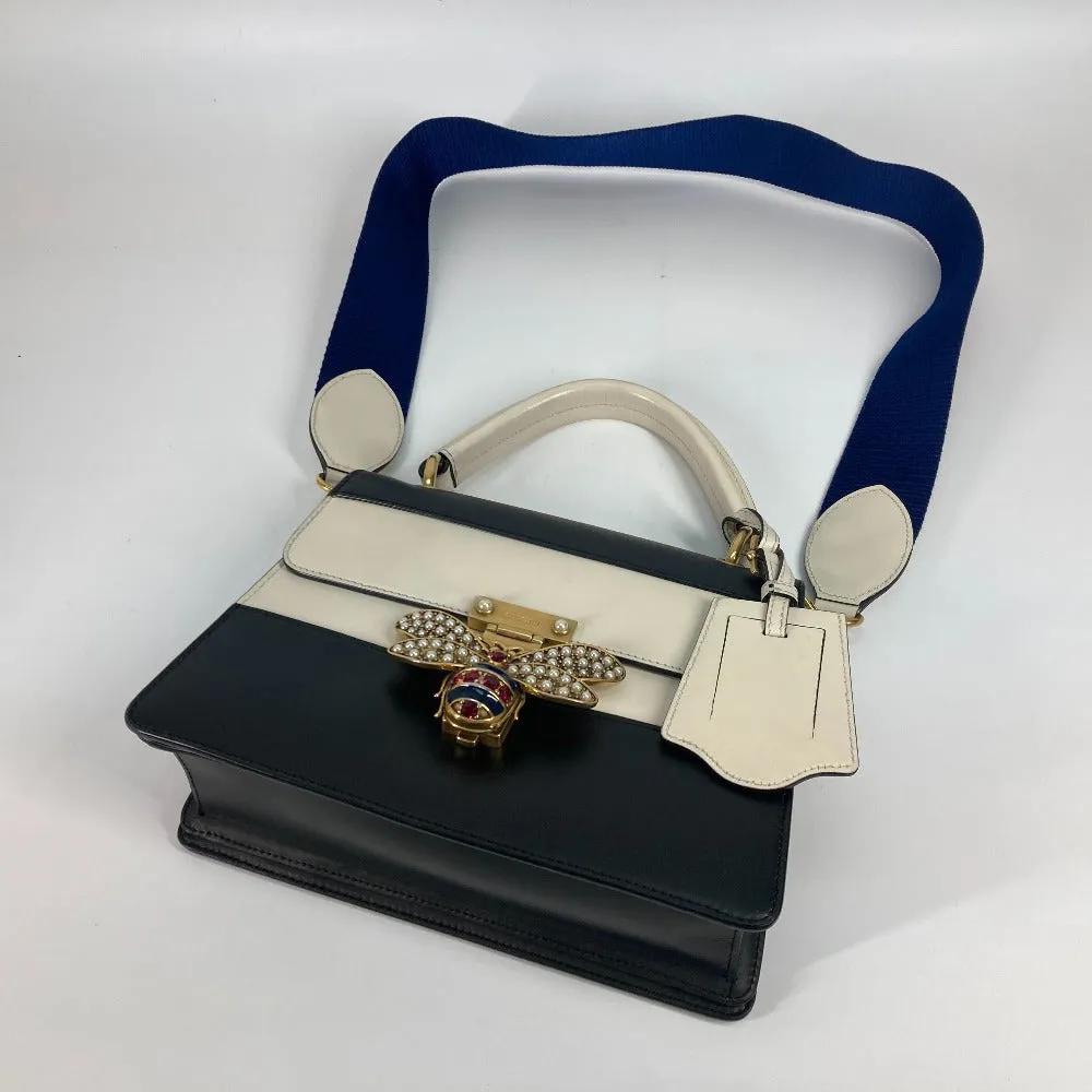 GUCCI Handbag 476541 leather Black x white Bijou Fake Pearl Queen Margaret BEE Bee Women Used