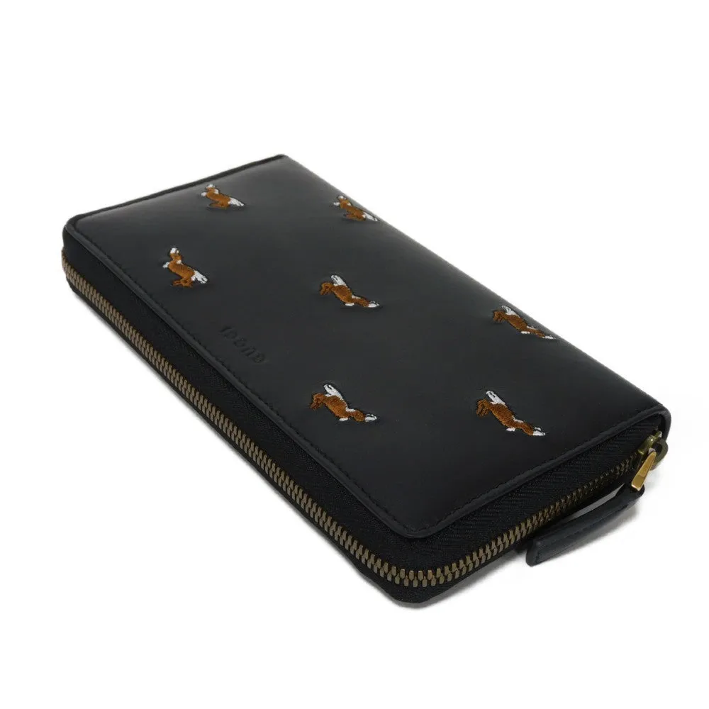 GUCCI Long Wallet Purse 428785 Smooth Calfskin Leather black Logo embossing Rabbit embroidered zip-around wallet Women(Unisex) Used