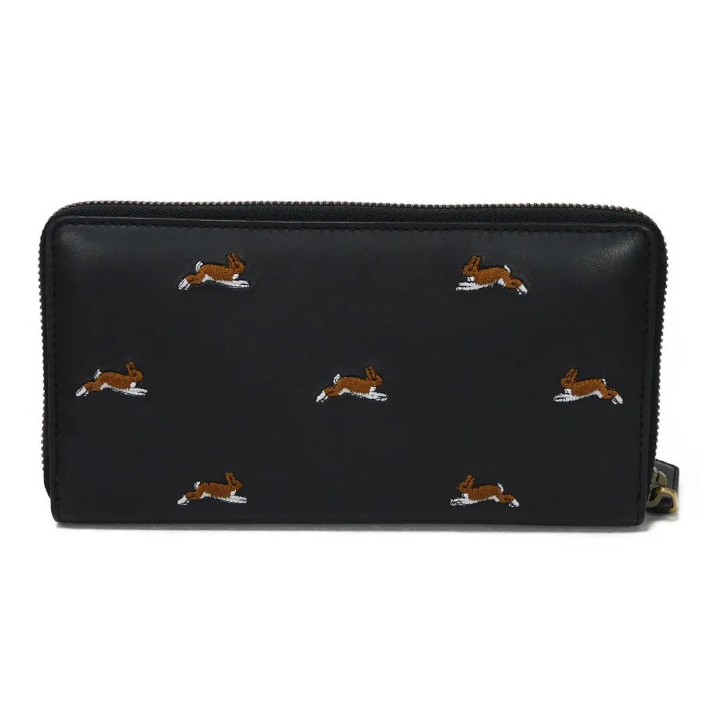 GUCCI Long Wallet Purse 428785 Smooth Calfskin Leather black Logo embossing Rabbit embroidered zip-around wallet Women(Unisex) Used