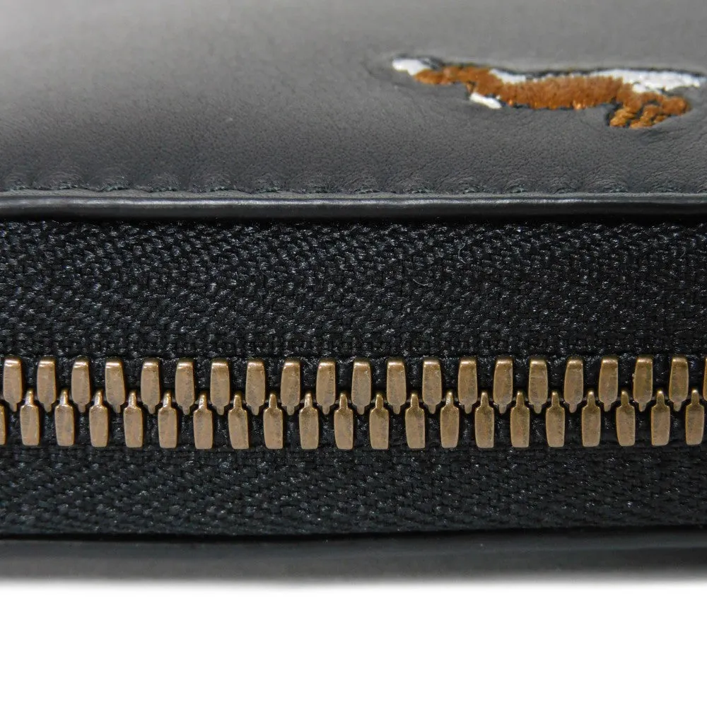 GUCCI Long Wallet Purse 428785 Smooth Calfskin Leather black Logo embossing Rabbit embroidered zip-around wallet Women(Unisex) Used