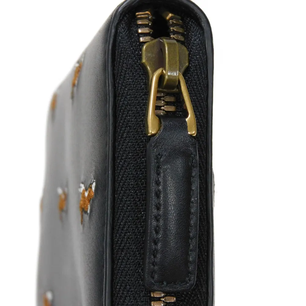 GUCCI Long Wallet Purse 428785 Smooth Calfskin Leather black Logo embossing Rabbit embroidered zip-around wallet Women(Unisex) Used