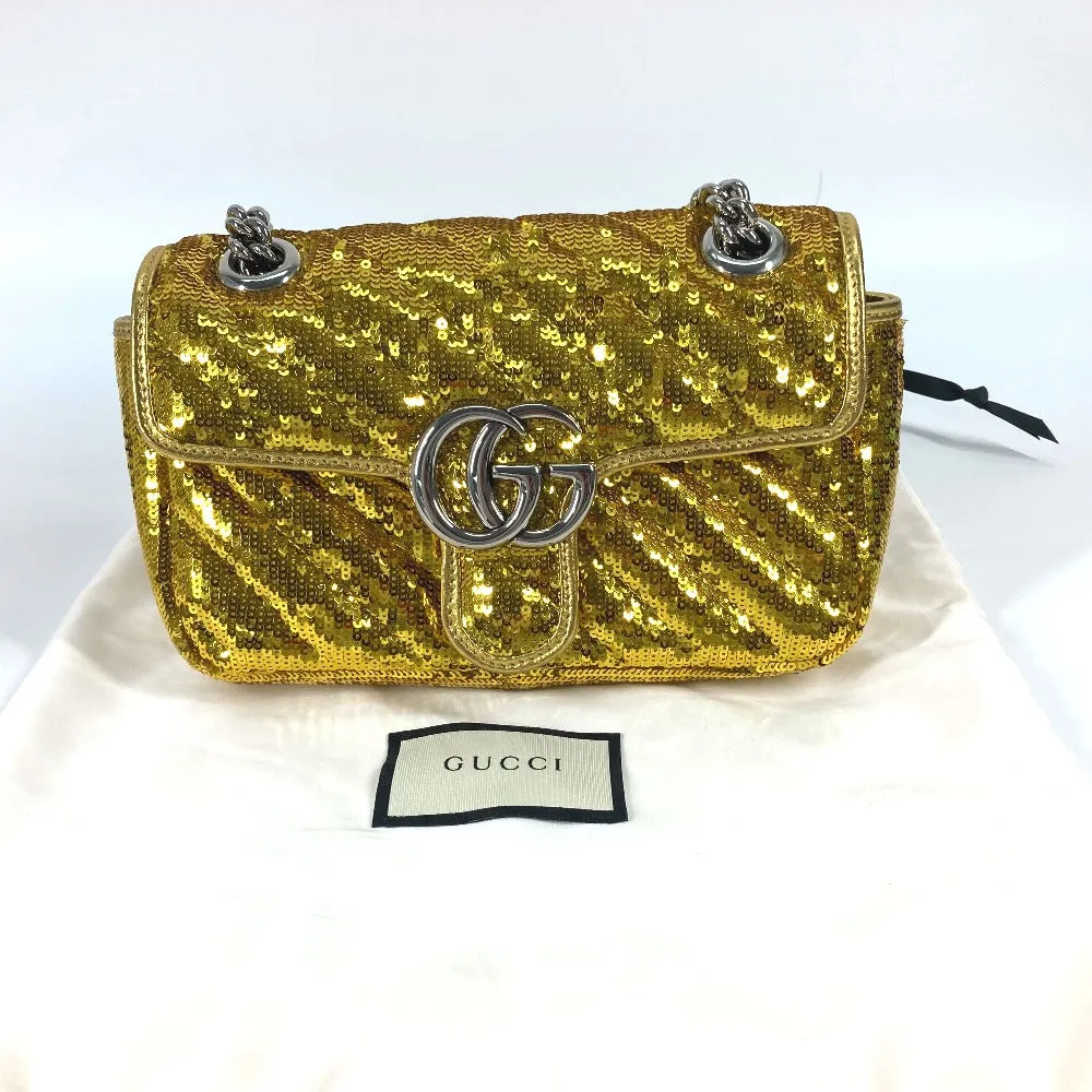 GUCCI Shoulder Bag 446744 Sequin / Leather Yellow Gold GG Marmont Sequin Women Used