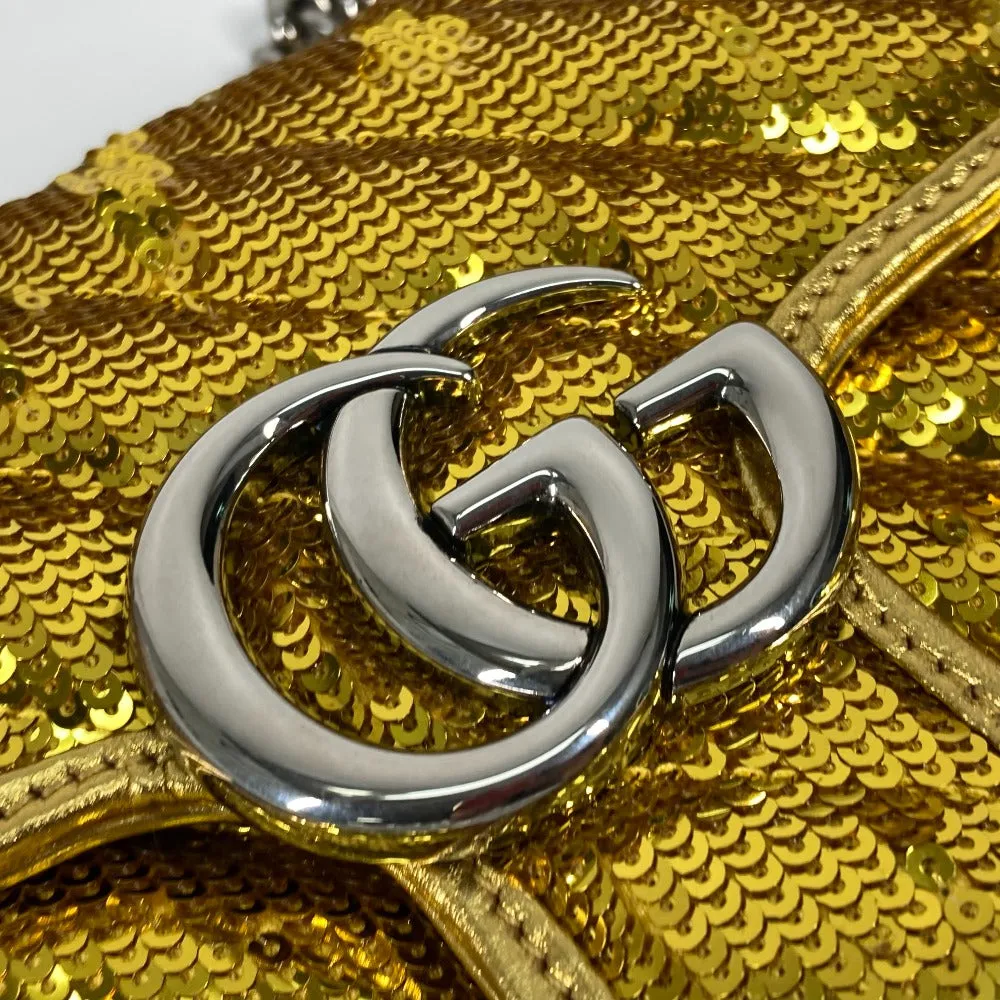 GUCCI Shoulder Bag 446744 Sequin / Leather Yellow Gold GG Marmont Sequin Women Used