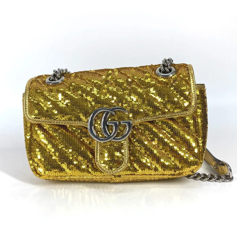 GUCCI Shoulder Bag 446744 Sequin / Leather Yellow Gold GG Marmont Sequin Women Used