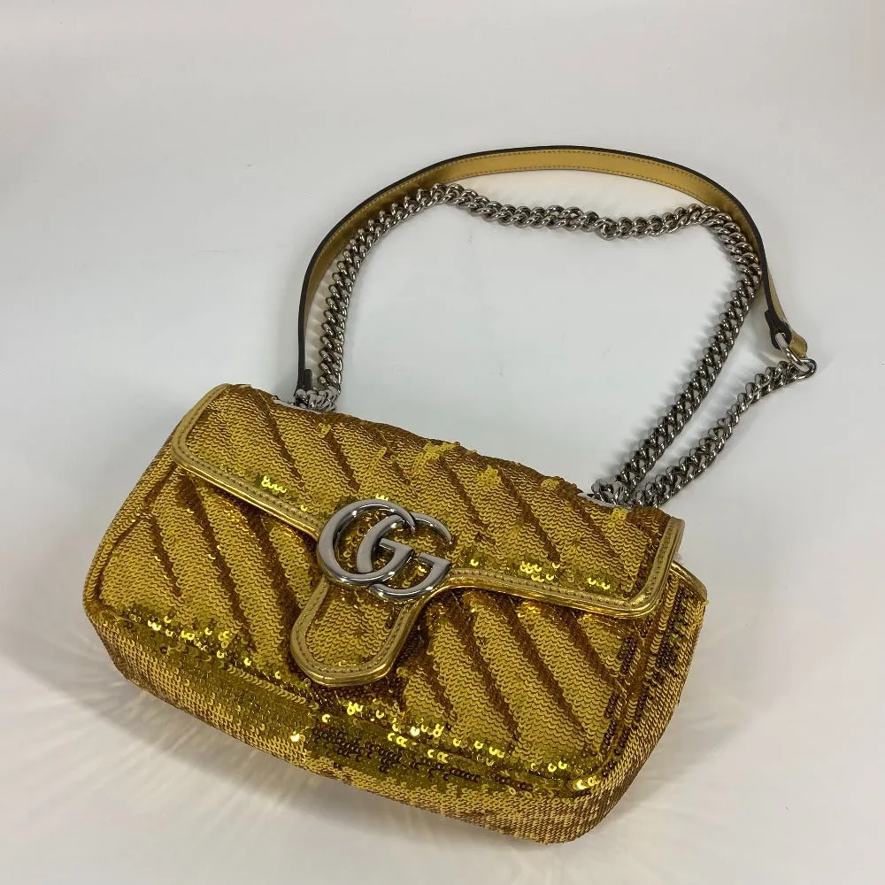 GUCCI Shoulder Bag 446744 Sequin / Leather Yellow Gold GG Marmont Sequin Women Used