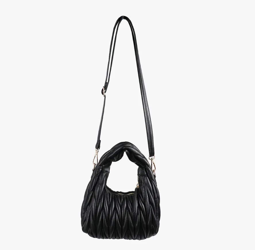 H-MIU QUILTED POUCH DESIGN W/CROSSBODY STRAP - BLACK
