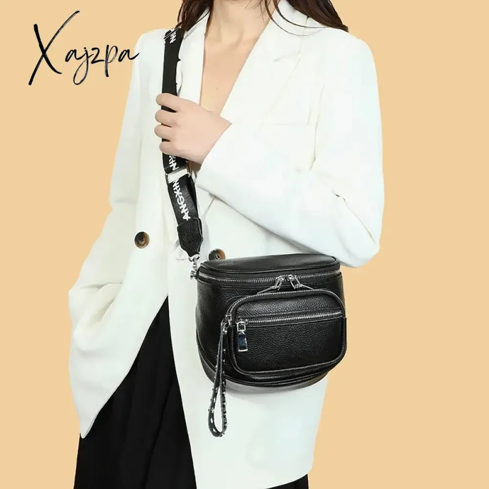 High Quality 100% Cowskin Female Shoulder Crossbody Tote Bags Genuine Leather Saddle Bags For Women Casual Wide Strap Handbags