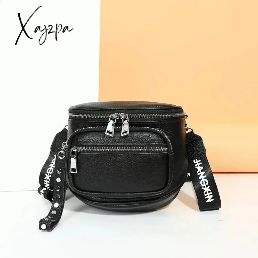 High Quality 100% Cowskin Female Shoulder Crossbody Tote Bags Genuine Leather Saddle Bags For Women Casual Wide Strap Handbags