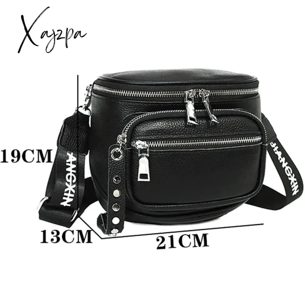 High Quality 100% Cowskin Female Shoulder Crossbody Tote Bags Genuine Leather Saddle Bags For Women Casual Wide Strap Handbags