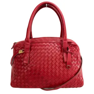 Intrecciato Red Leather Mini Boston Crossbody Bag