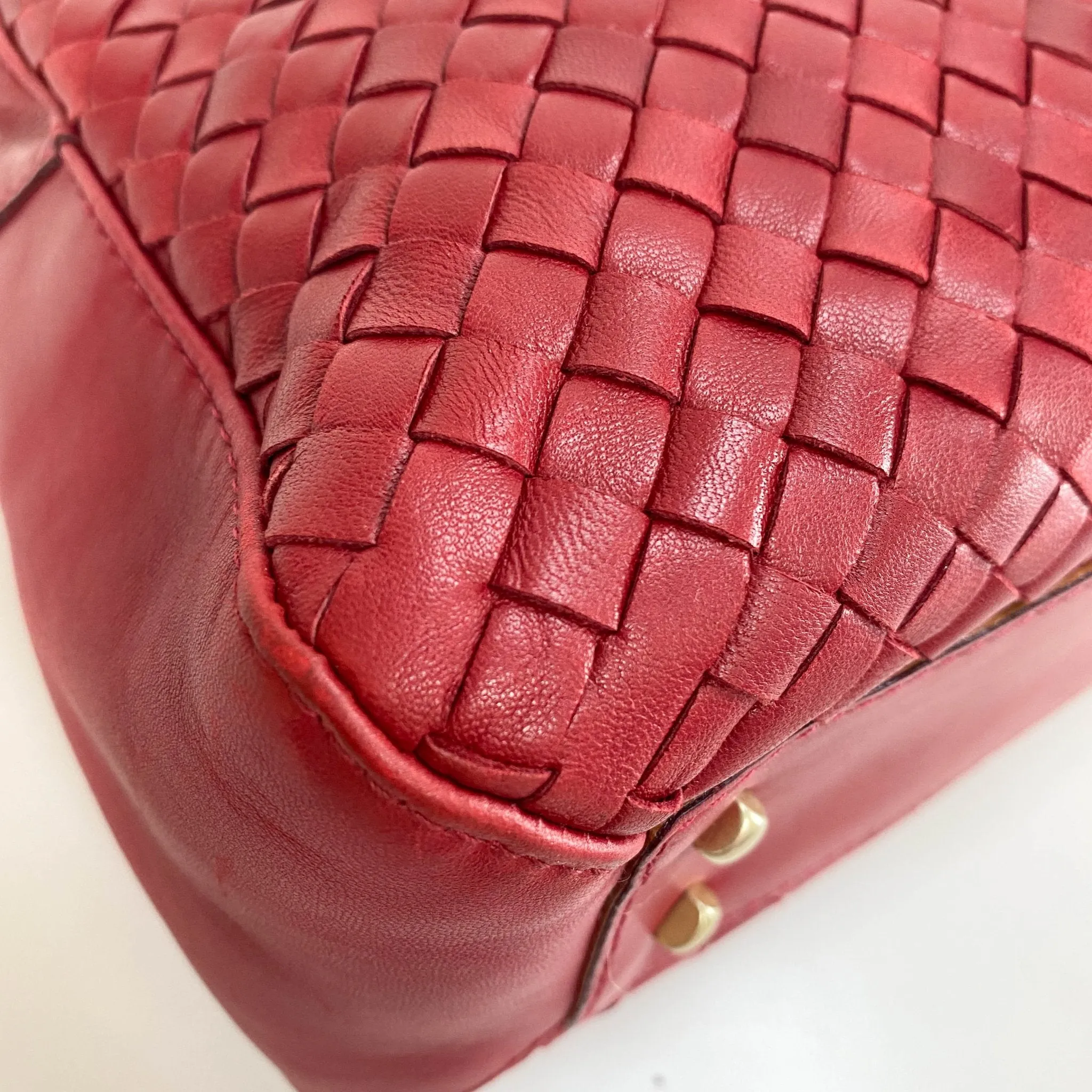 Intrecciato Red Leather Mini Boston Crossbody Bag