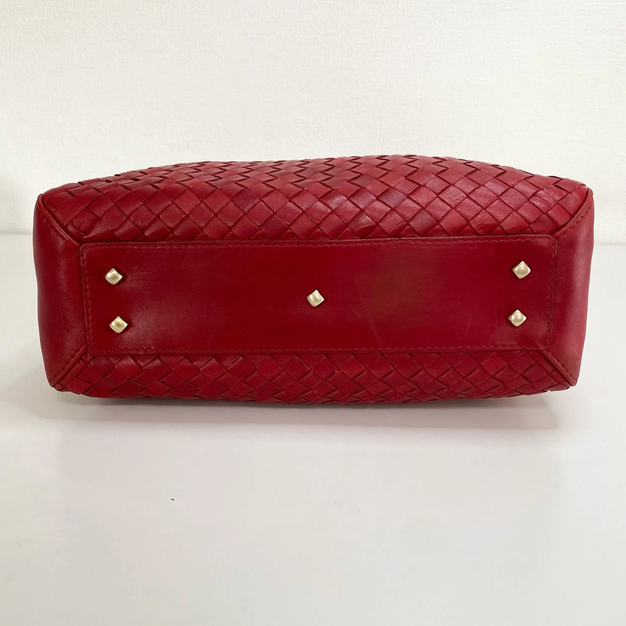 Intrecciato Red Leather Mini Boston Crossbody Bag
