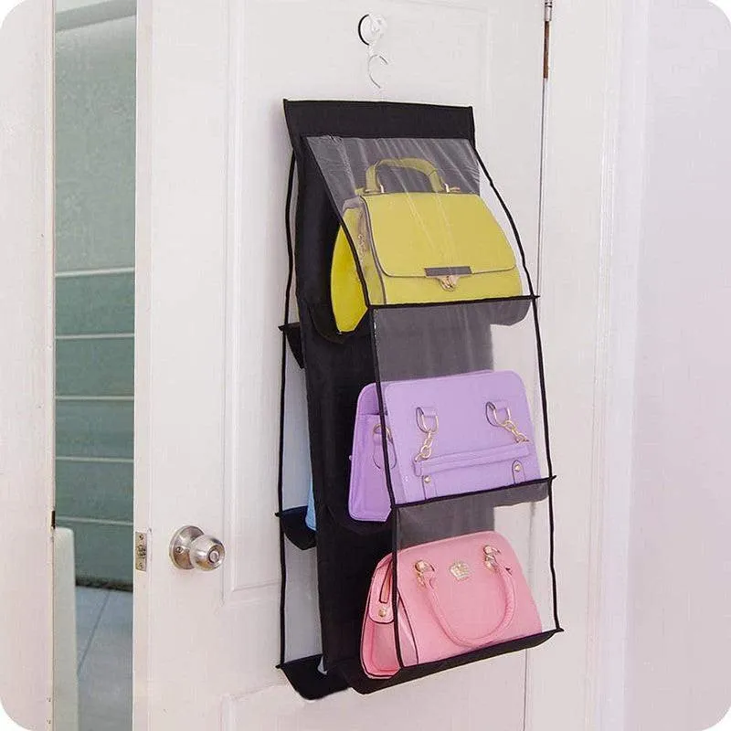 K Kudos Enterprise Multicolour 6 Pocket Handbag Hanging Bag Storage Organizer Purse Tidy Closet Purse Organizer Fashion Handbag Wardrobe Rack Hanger Pouch Holder For Purse