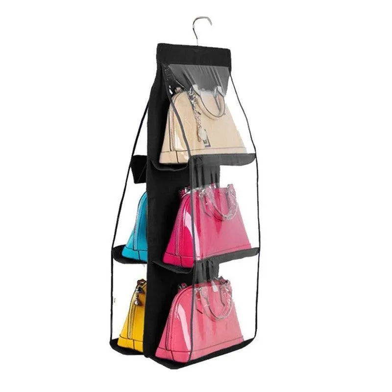 K Kudos Enterprise Multicolour 6 Pocket Handbag Hanging Bag Storage Organizer Purse Tidy Closet Purse Organizer Fashion Handbag Wardrobe Rack Hanger Pouch Holder For Purse