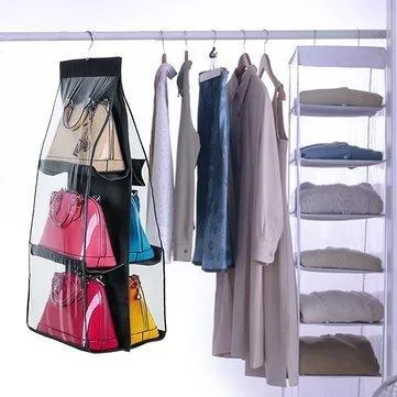 K Kudos Enterprise Multicolour 6 Pocket Handbag Hanging Bag Storage Organizer Purse Tidy Closet Purse Organizer Fashion Handbag Wardrobe Rack Hanger Pouch Holder For Purse
