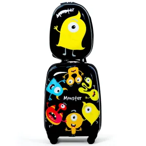 Kids  Monster Print Rolling Trolley Suitcase