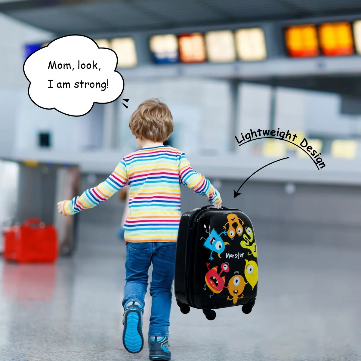 Kids  Monster Print Rolling Trolley Suitcase
