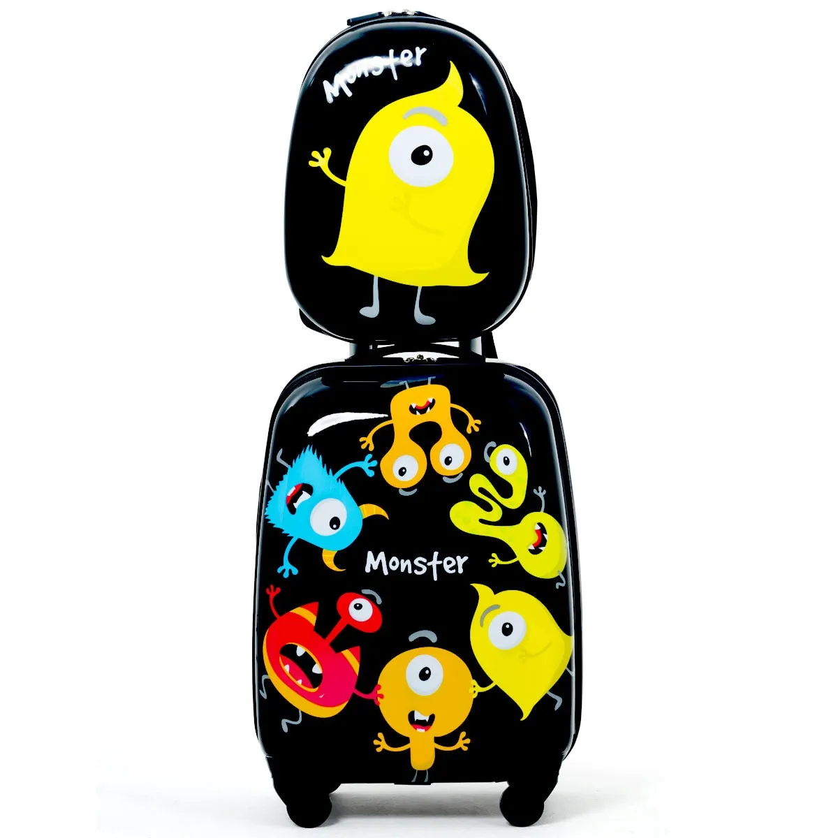 Kids  Monster Print Rolling Trolley Suitcase