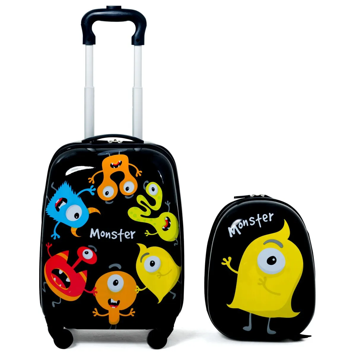 Kids  Monster Print Rolling Trolley Suitcase