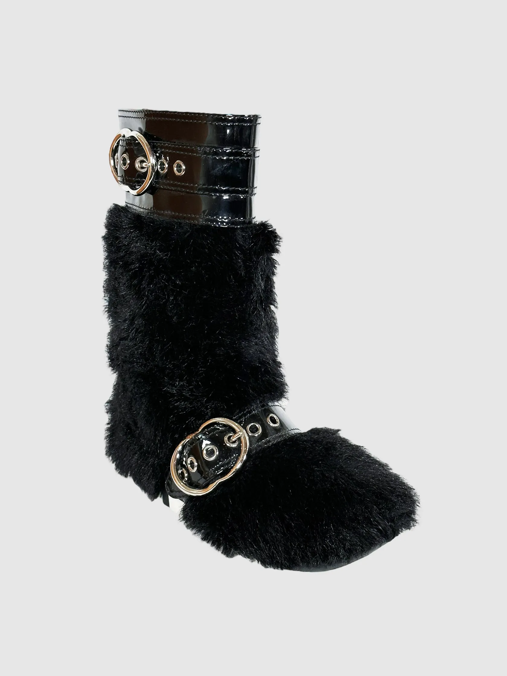 Leather Trim Faux Fur Snow Boots - Size 38