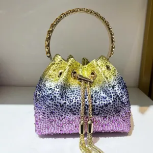 Luxury Rhinestone Tassel Bucket Bag - Women's Bling Crystal Evening Handbag & Crossbody