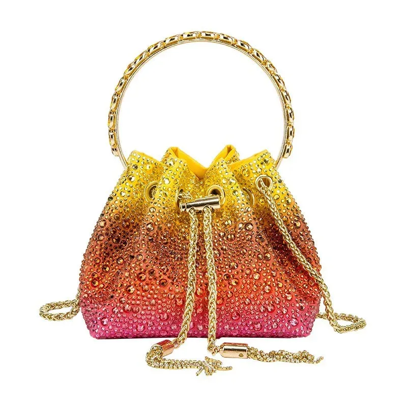 Luxury Rhinestone Tassel Bucket Bag - Women's Bling Crystal Evening Handbag & Crossbody