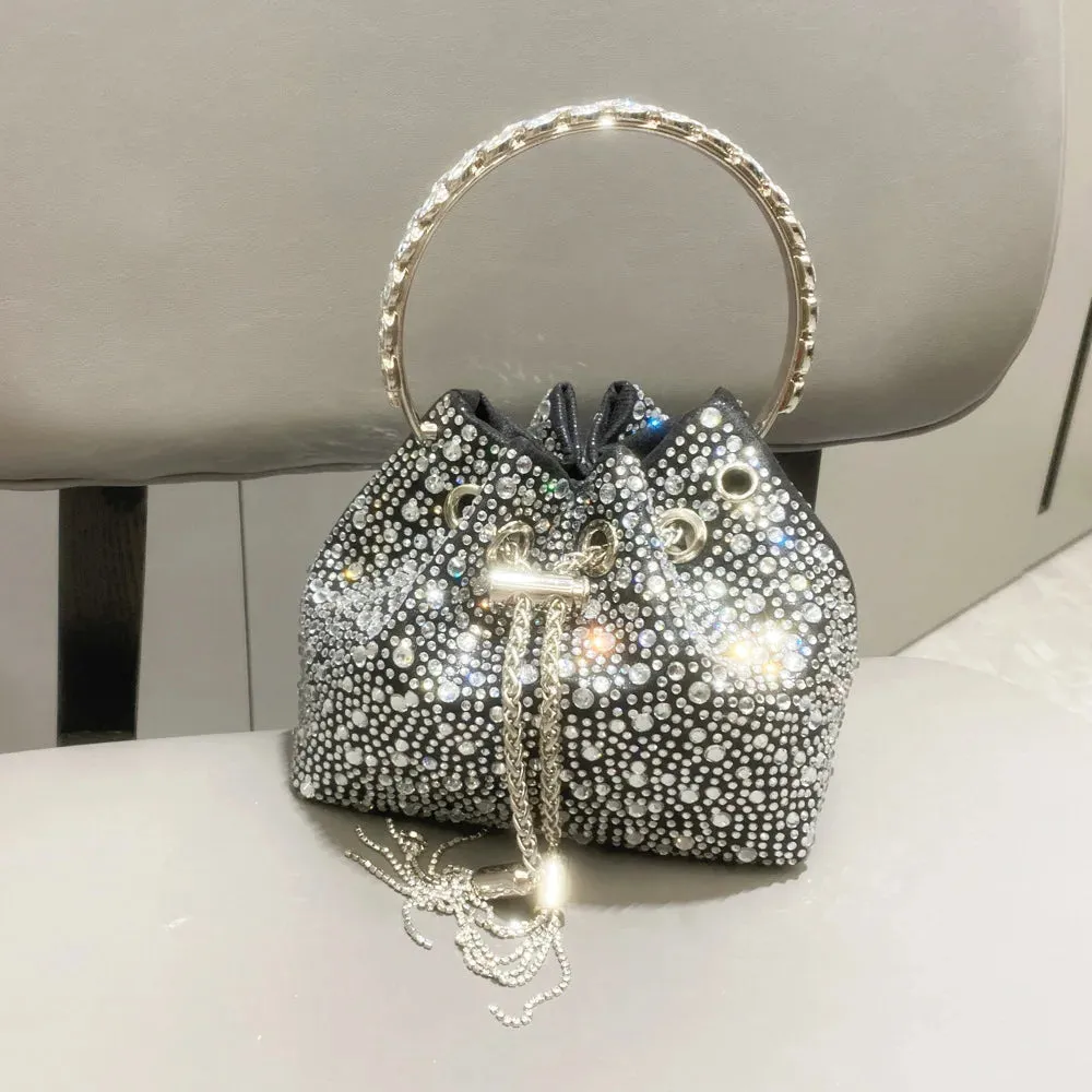 Luxury Rhinestone Tassel Bucket Bag - Women's Bling Crystal Evening Handbag & Crossbody