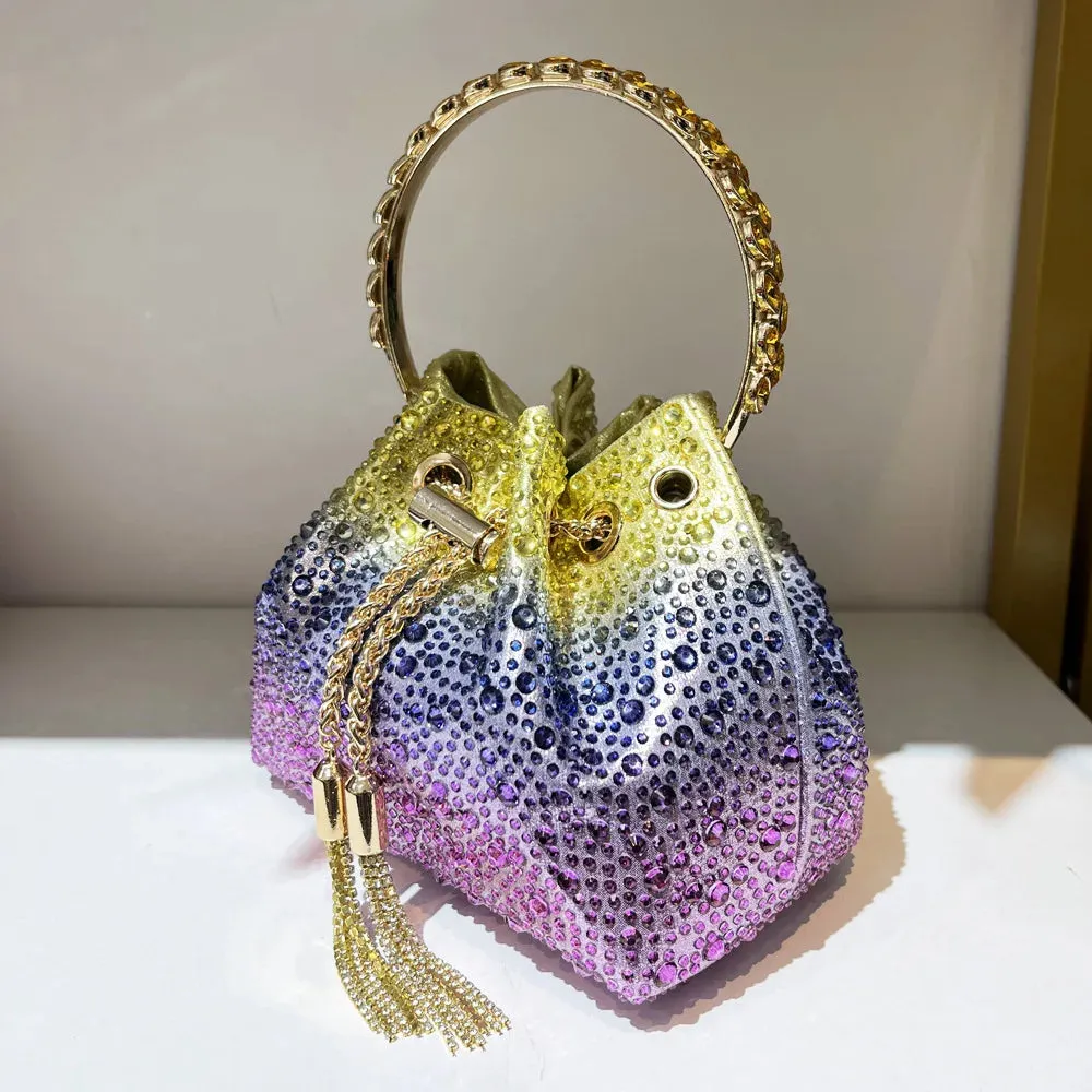 Luxury Rhinestone Tassel Bucket Bag - Women's Bling Crystal Evening Handbag & Crossbody