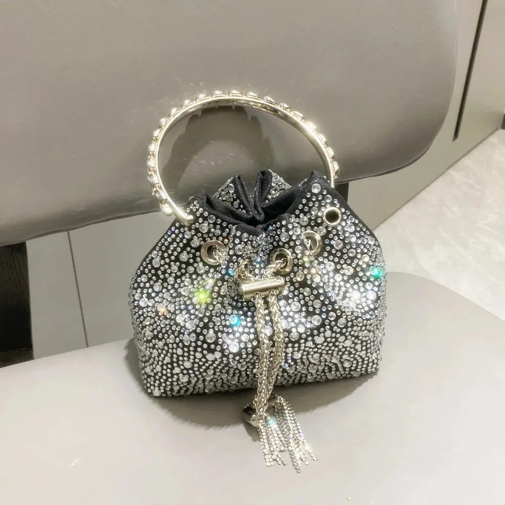 Luxury Rhinestone Tassel Bucket Bag - Women's Bling Crystal Evening Handbag & Crossbody