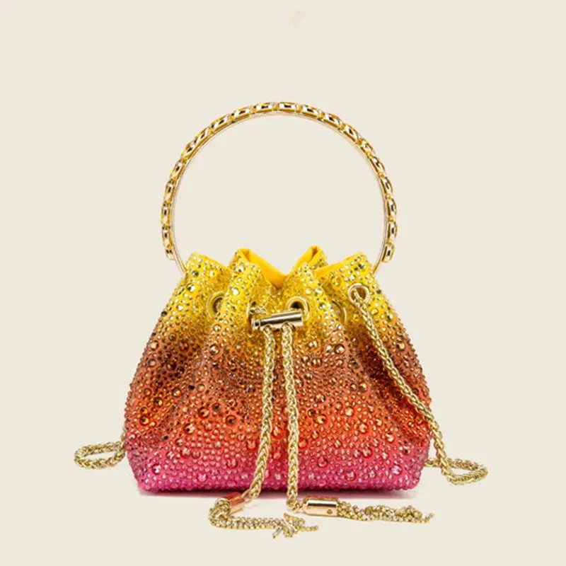 Luxury Rhinestone Tassel Bucket Bag - Women's Bling Crystal Evening Handbag & Crossbody
