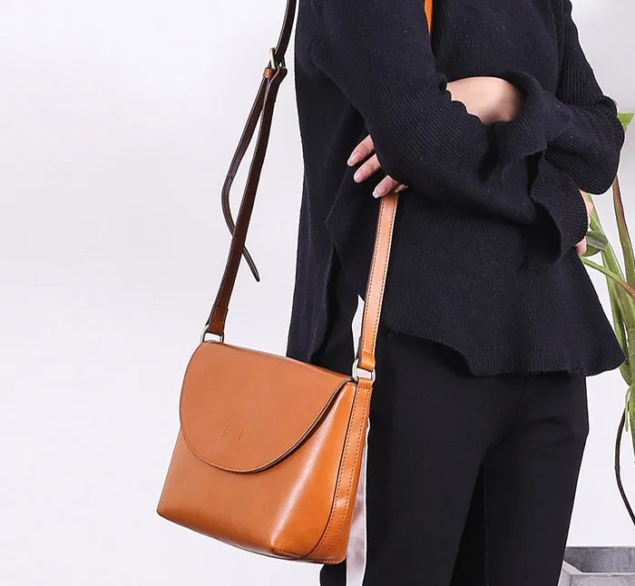 Minimalist Women Brown Leather Satchel Bag Crossbody Bags Purses for Women
