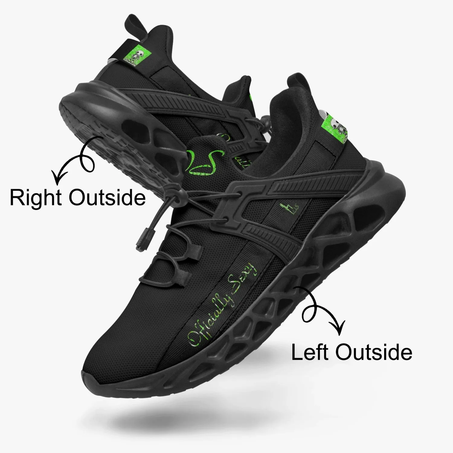 Officially Sexy Neon Green Creepy Boy Collection Black Unisex Mesh Running Shoes
