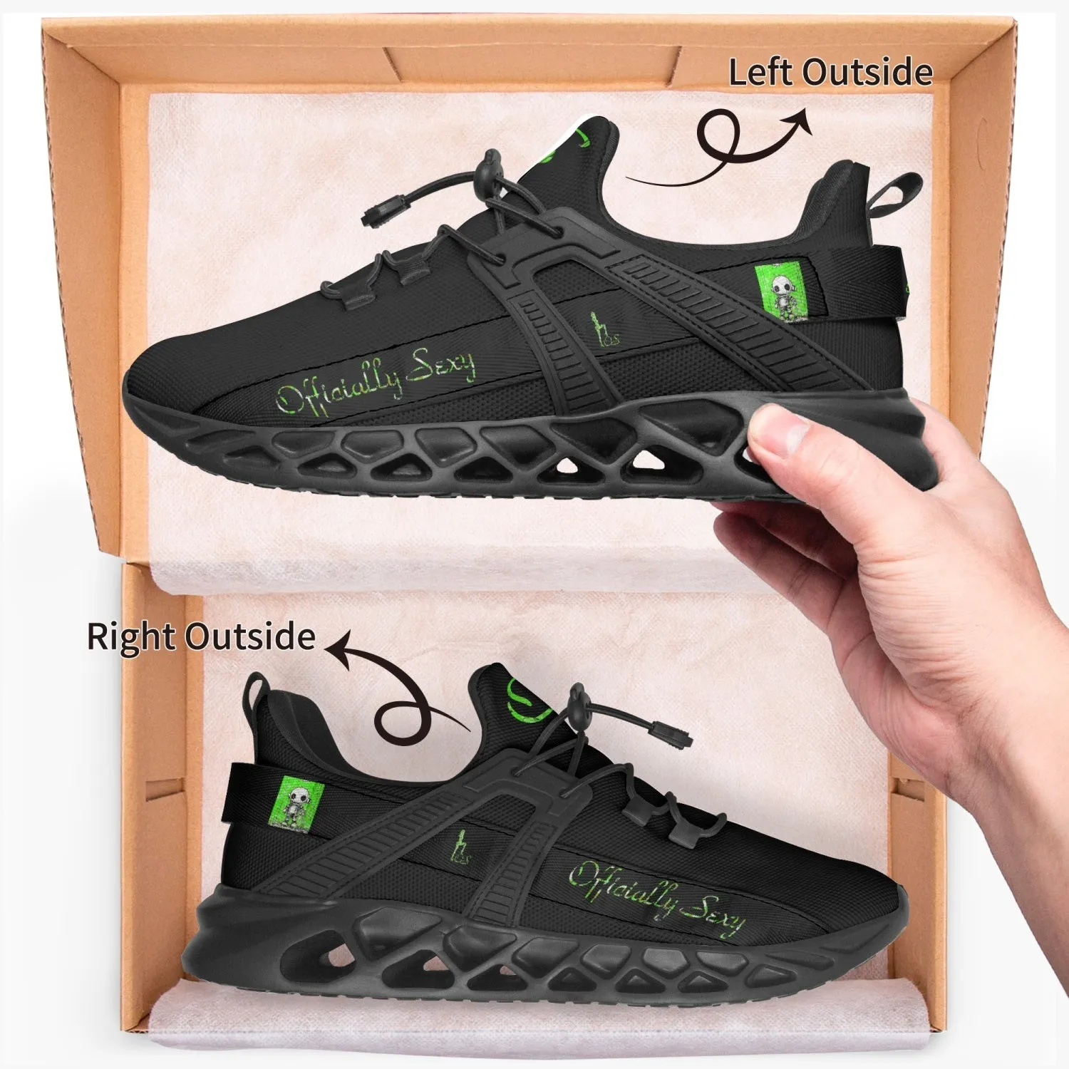 Officially Sexy Neon Green Creepy Boy Collection Black Unisex Mesh Running Shoes
