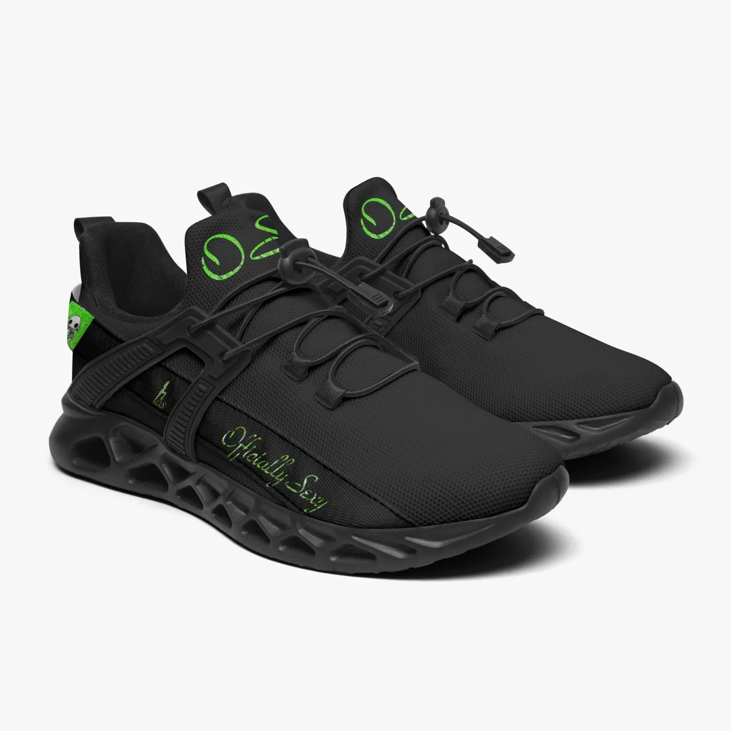 Officially Sexy Neon Green Creepy Boy Collection Black Unisex Mesh Running Shoes