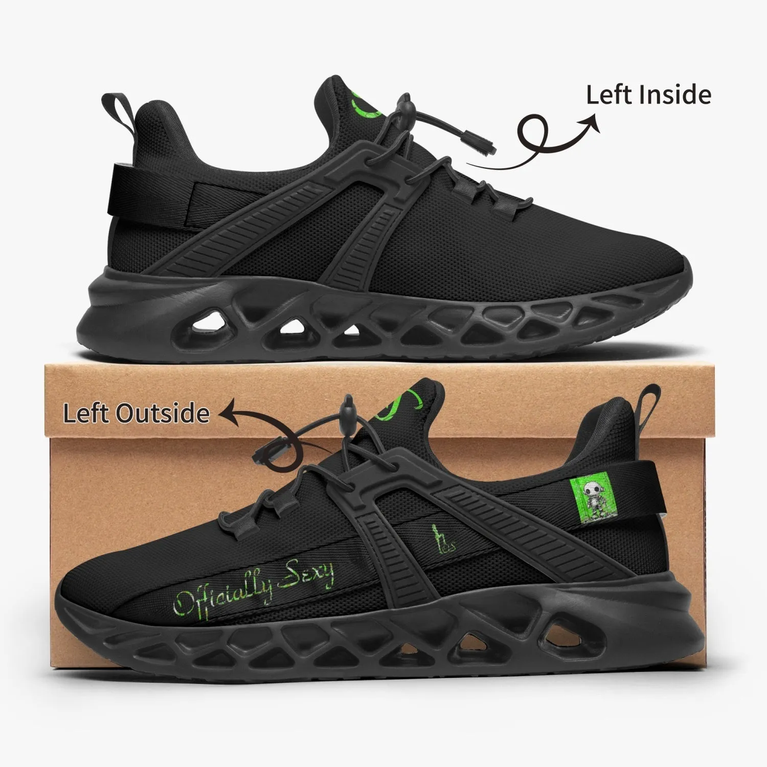 Officially Sexy Neon Green Creepy Boy Collection Black Unisex Mesh Running Shoes