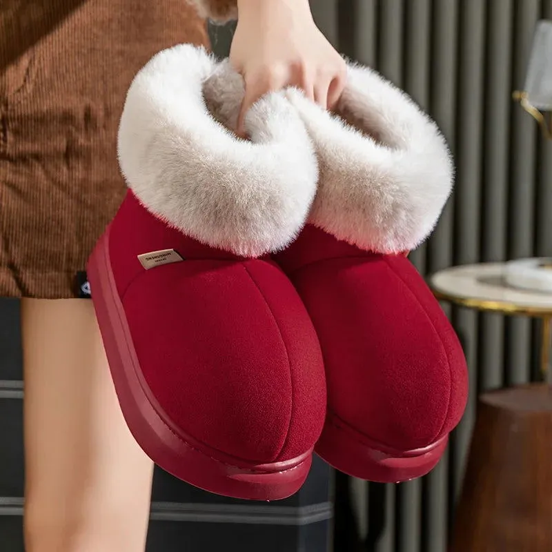 Plush Fluffy Fur Slip-on Platform Suede Snow Boots