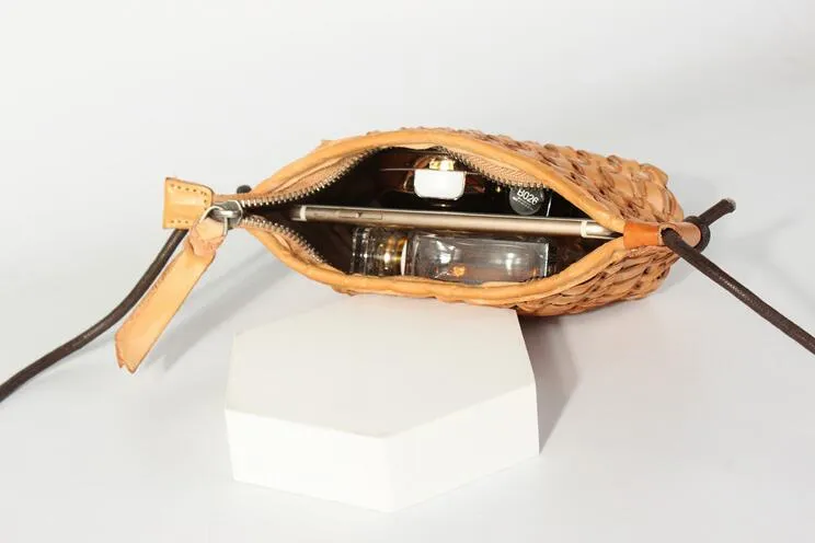 Small Ladies Woven Leather Crossbody Purse Boho Purses For Women