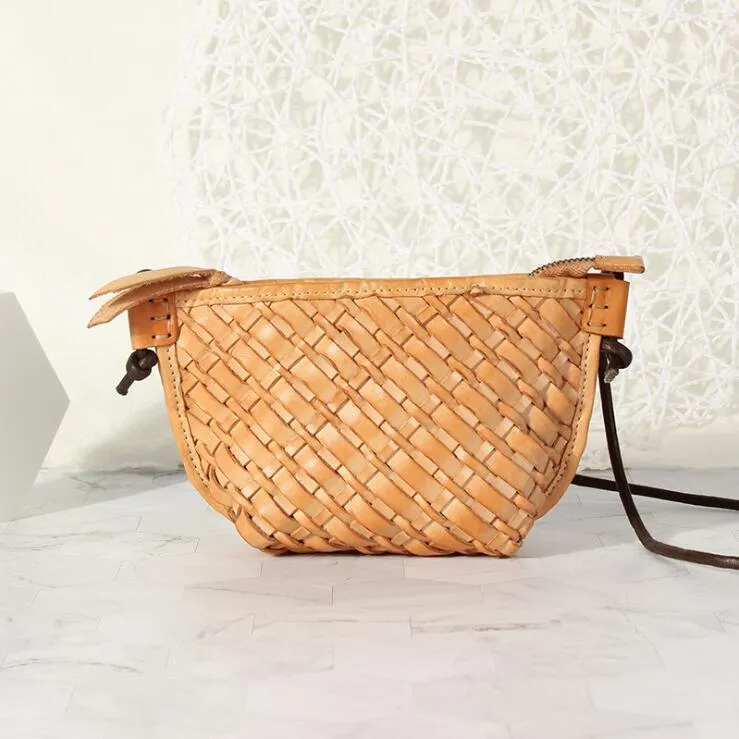 Small Ladies Woven Leather Crossbody Purse Boho Purses For Women
